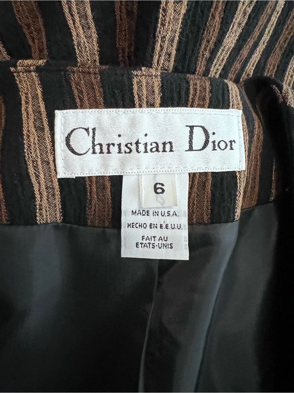 Christian Dior Vtg Black and Brown Striped Blazer Jacket Size 6